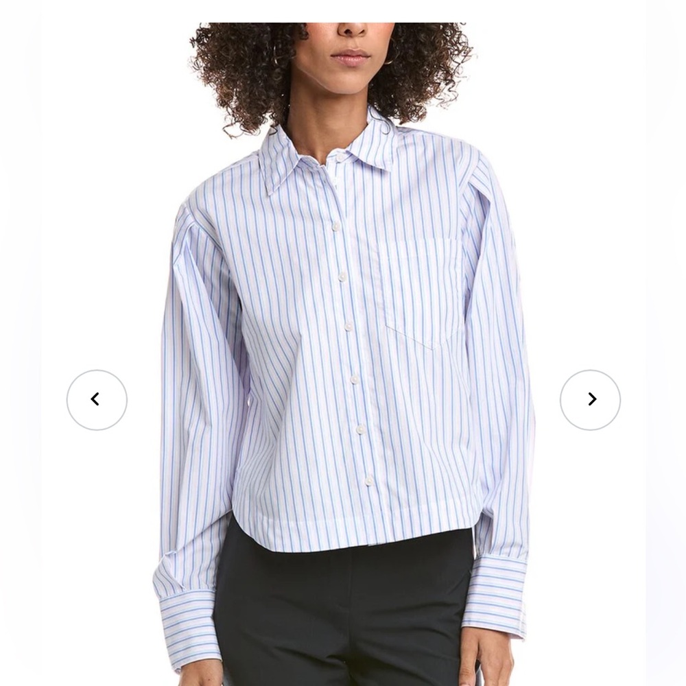 10 Crosby Derek Lam White Button-Down with Blue and Pink Pinstripes